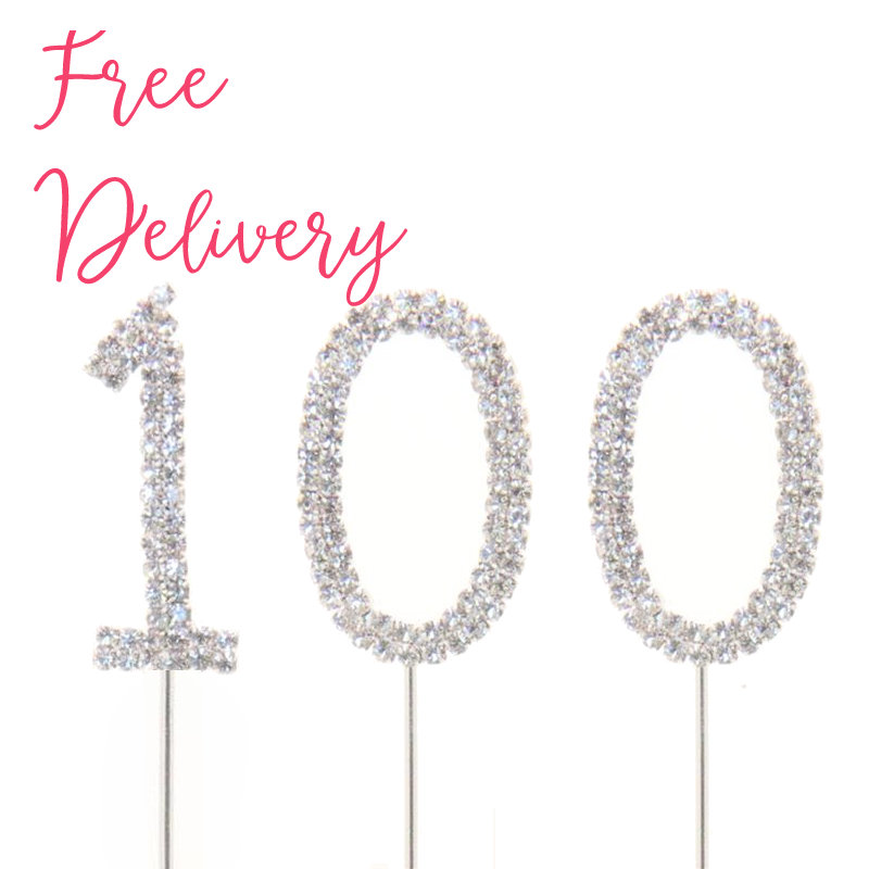 100th Birthday Anniversary Diamante Cake Pick Topper
