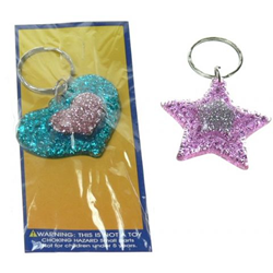 Glitter Heart or Star Keyrings for girls party bags